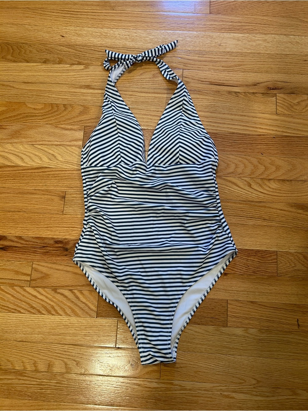 Cupshe women’s Navy & White Halter Stripe One-Piece Swimsuit